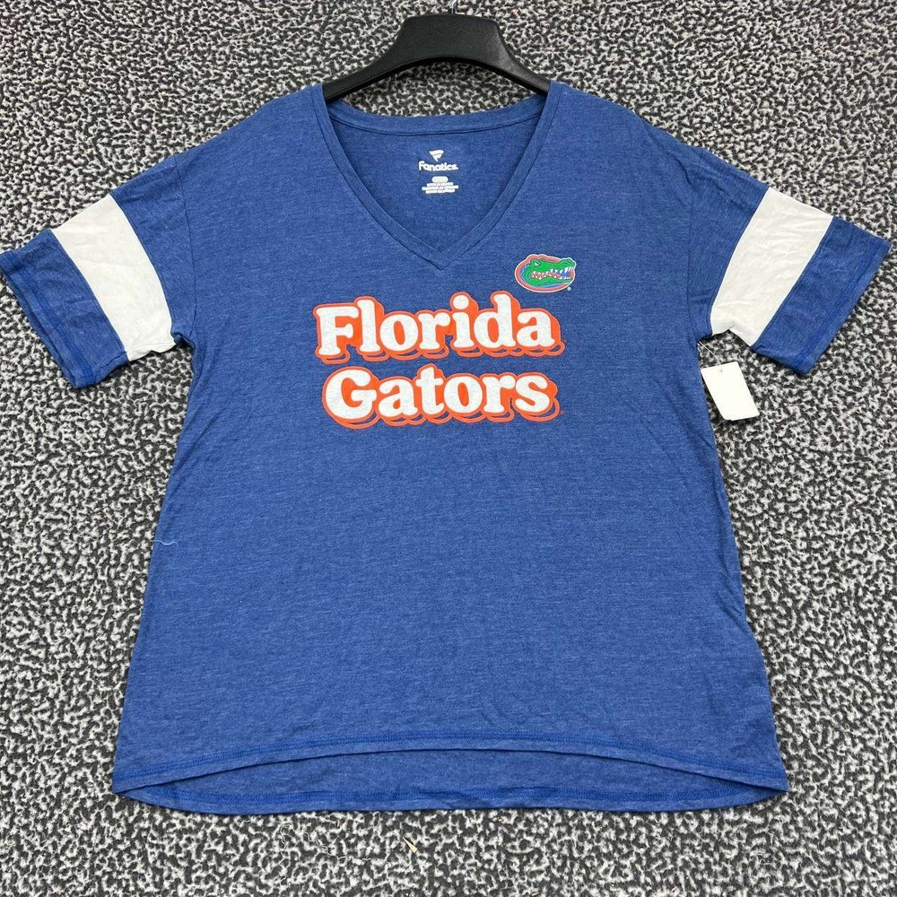 Florida Gators Shirt Women Medium Blue Fanatics Short Sleeve V-Neck M